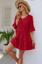 Load image into Gallery viewer, Womens Mini Dress-Tied Flounce Sleeve Mini Dress | Dresses