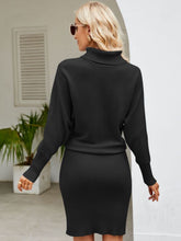 Load image into Gallery viewer, Womens Sweater Dress-Turtle Neck Long Sleeve Ribbed Sweater Dress