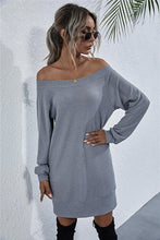 Load image into Gallery viewer, Womens Mini Dress-Waffle-Knit Boat Neck Mini Dress | Dresses