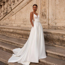 Load image into Gallery viewer, Simple Wedding Dress-White Satin A-Line Bridal Gown | Wedding Dresses