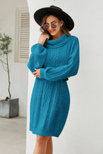 Load image into Gallery viewer, Womens Sweater Dress-Turtleneck Lantern Sleeve Sweater Dress