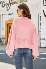 Load image into Gallery viewer, Womens Sweater-Woven Right Openwork Pompom Puff Sleeve Cardigan | sweater