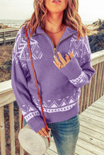 Load image into Gallery viewer, Womens Sweater-Zip-Up Mock Neck Dropped Shoulder Pullover Sweater