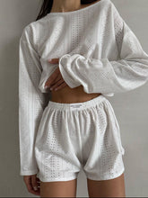 Load image into Gallery viewer, Womens Activewear-Eyelet Round Neck Top and Shorts Set | Activewear/Activewear Sets