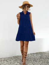 Load image into Gallery viewer, Womens Mini Dress-Button Up Sleeveless Mini Dress | Dress