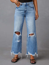 Load image into Gallery viewer, Blue Jeans-Distressed Raw Hem Blue Jeans with Pockets | Blue Jeans