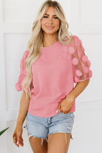 Load image into Gallery viewer, Half Sleeve Blouse | Dusty Pink Contrast Applique Mesh Top
