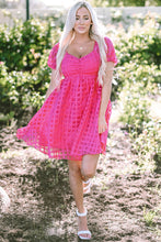 Load image into Gallery viewer, Strawberry Pink Checkered Puff Sleeve Babydoll Dress | Dresses/Mini Dresses
