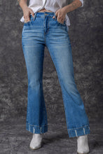 Load image into Gallery viewer, Sky Blue Slight Distressed Medium Wash Flare Jeans | Bottoms/Jeans
