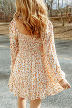 Load image into Gallery viewer, Apricot Boho Floral Smocked Puff Sleeve Mini Dress | Dresses/Floral Dresses
