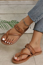 Load image into Gallery viewer, Chestnut Cross Toe Metal Buckle Leathered Flat Slippers | Shoes &amp; Bags/Slippers
