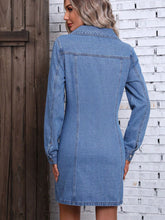 Load image into Gallery viewer, Denim Dress | Ruched Button Up Long Sleeve Dress
