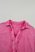 Load image into Gallery viewer, Strawberry Pink Mineral Wash Crinkle Split Neck Raw Hem Tiered Dress | Dresses/Mini Dresses
