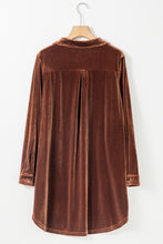 Load image into Gallery viewer, Coffee Collared V Neck Two Pockets Shift Velvet Dress
