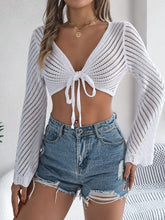 Load image into Gallery viewer, Swimsuit Cover Up | Openwork Tied Long Sleeve Knit
