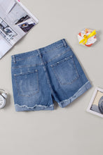 Load image into Gallery viewer, Casual Floral Patchwork Rolled Hem Denim Shorts
