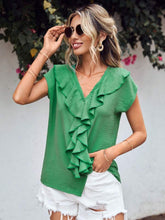 Load image into Gallery viewer, V Neck Blouse | Ruffled V-Neck Short Sleeve Blouse
