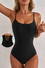 Load image into Gallery viewer, Black Thin Strap Strappy Lace-up Open Back One Piece Swimsuit
