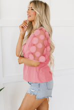 Load image into Gallery viewer, Half Sleeve Blouse | Dusty Pink Contrast Applique Mesh Top

