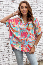 Load image into Gallery viewer, Multicolor Abstract Geometry Print Half Puff Sleeve Loose Shirt | Tops/Blouses &amp; Shirts
