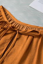 Load image into Gallery viewer, Camel Satin Pleated Tied V Neck Puff Sleeve Blouse
