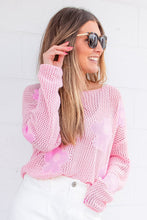 Load image into Gallery viewer, Pink Flower Sweater | Hollowed Knit Drop Shoulder Sweater
