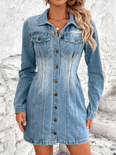 Load image into Gallery viewer, Denim Dress | Pocketed Button Up Long Sleeve Dress
