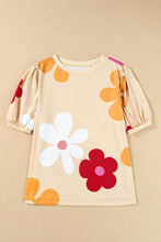 Load image into Gallery viewer, Apricot Flower Print Bubble Sleeve Tee | Tops/Tops &amp; Tees
