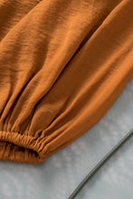 Load image into Gallery viewer, Camel Satin Pleated Tied V Neck Puff Sleeve Blouse
