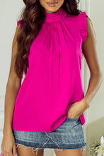 Load image into Gallery viewer, Pink Sleeveless Top | Pleated Mock Neck Frilled Sleeveless Top
