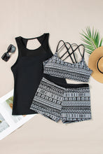 Load image into Gallery viewer, Black 3pcs Mesh Cutout Print Tankini Swimsuit | Swimwear/Tankinis
