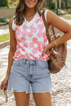 Load image into Gallery viewer, V Neck Tank Top | Pink Cute Flower Knitted Tank
