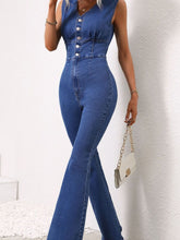 Load image into Gallery viewer, Denim Jumpsuit | V-Neck Sleeveless Jumpsuit
