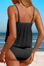 Load image into Gallery viewer, Black Striped Mesh Knotted Hem Tankini Swimsuit | Swimwear/Tankinis
