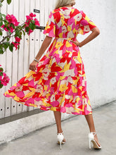 Load image into Gallery viewer, Flutter Sleeve Dress | Printed V-Neck Midi Dress
