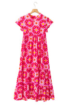Load image into Gallery viewer, Maxi Dress | Strawberry Pink Geo Print V-neck Dress
