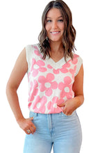 Load image into Gallery viewer, V Neck Tank Top | Pink Cute Flower Knitted Tank
