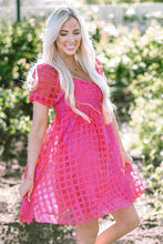 Load image into Gallery viewer, Strawberry Pink Checkered Puff Sleeve Babydoll Dress | Dresses/Mini Dresses
