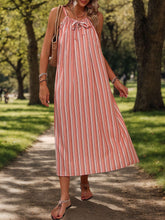 Load image into Gallery viewer, Striped Tie Neck Midi Cami Dress
