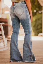 Load image into Gallery viewer, Dusk Blue Vintage Light Wash Ripped Raw Edge Flare Jeans | Bottoms/Jeans
