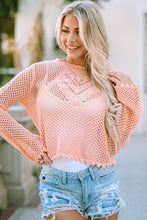 Load image into Gallery viewer, Pink Sweater | Pink Hollowed Eyelets Knit Bell Sleeve
