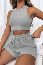 Load image into Gallery viewer, Womens Shorts Set-Round Neck Top and Drawstring Shorts Set | shorts set
