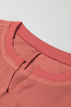 Load image into Gallery viewer, Patchwork Top | Mineral Red Exposed Seam Slit Neck Waffle Knit
