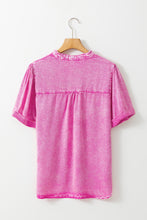 Load image into Gallery viewer, Bright Pink Mineral Wash Split Neck Pocket Patched Denim Top
