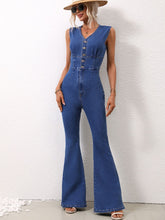 Load image into Gallery viewer, Denim Jumpsuit | V-Neck Sleeveless Jumpsuit

