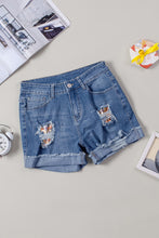 Load image into Gallery viewer, Casual Floral Patchwork Rolled Hem Denim Shorts

