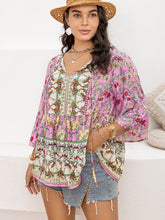 Load image into Gallery viewer, Tie Neck Bohemian Blouse | Plus Size Three-Quarter Sleeve Top
