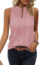 Load image into Gallery viewer, Pink Lattice Textured Split Neck Tank Top | Tops/Tank Tops
