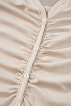 Load image into Gallery viewer, T-Shirt Dress | Beige V Neck Ruched Button Front French
