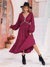 Load image into Gallery viewer, Bohemian Midi Dress | V-Neck Lantern Sleeve Dress
